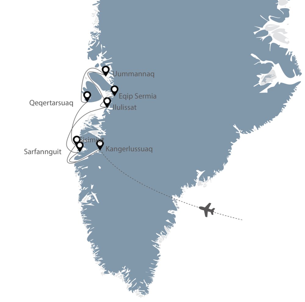 Routekaart van Exclusief! Expeditiecruise naar het westen van Groenland